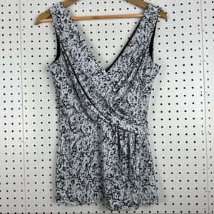 H&M Women's V-Neck Faux Wrap Fully Lined Sleeveless Blouse Sz Small Black White
